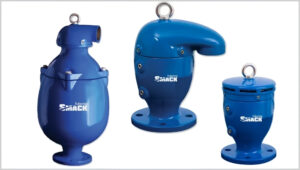 Válvulas de aire para aguas residuales marca SMACK, diseñadas para sistemas de saneamiento industrial.