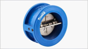 Válvula de retención Duo Check marca SMACK de doble disco, diseño tipo wafer para prevención de flujo inverso en instalaciones industriales.